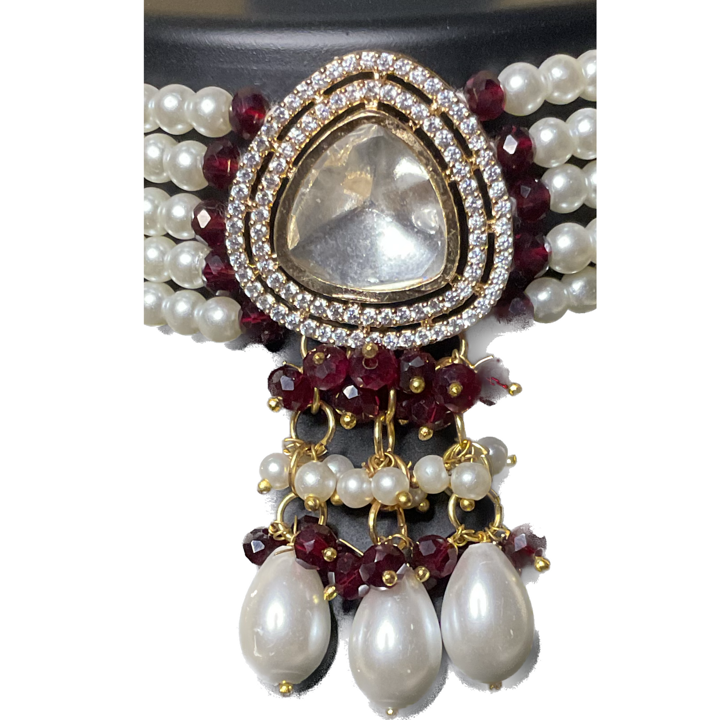 Burgundy Polkhi Pearl Choker Set