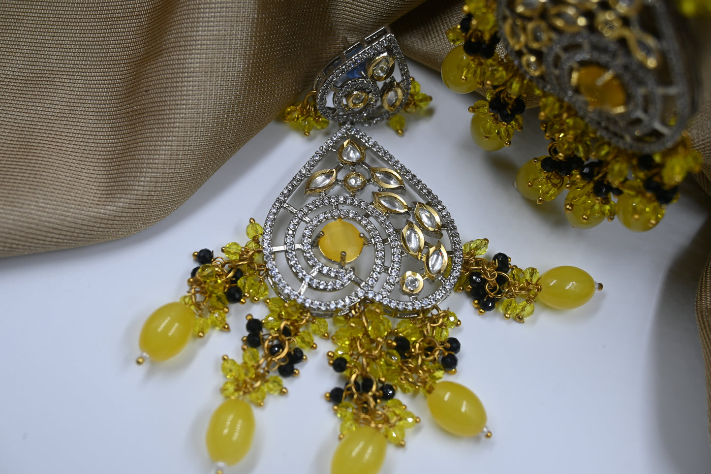 Yellow Leah AD Kundan Earrings