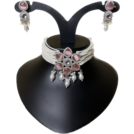 Pink Malti Polkhi Pearl Choker Set