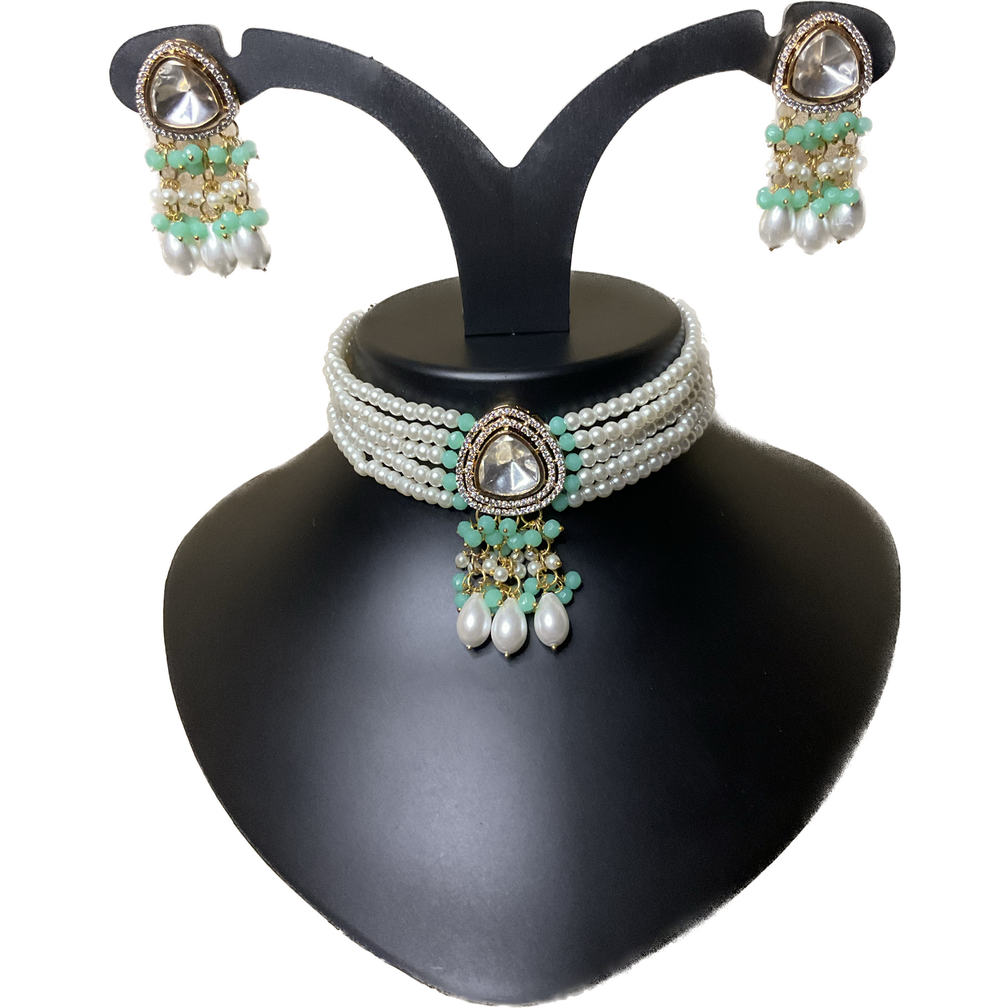 Mint Polkhi Pearl Choker Set in