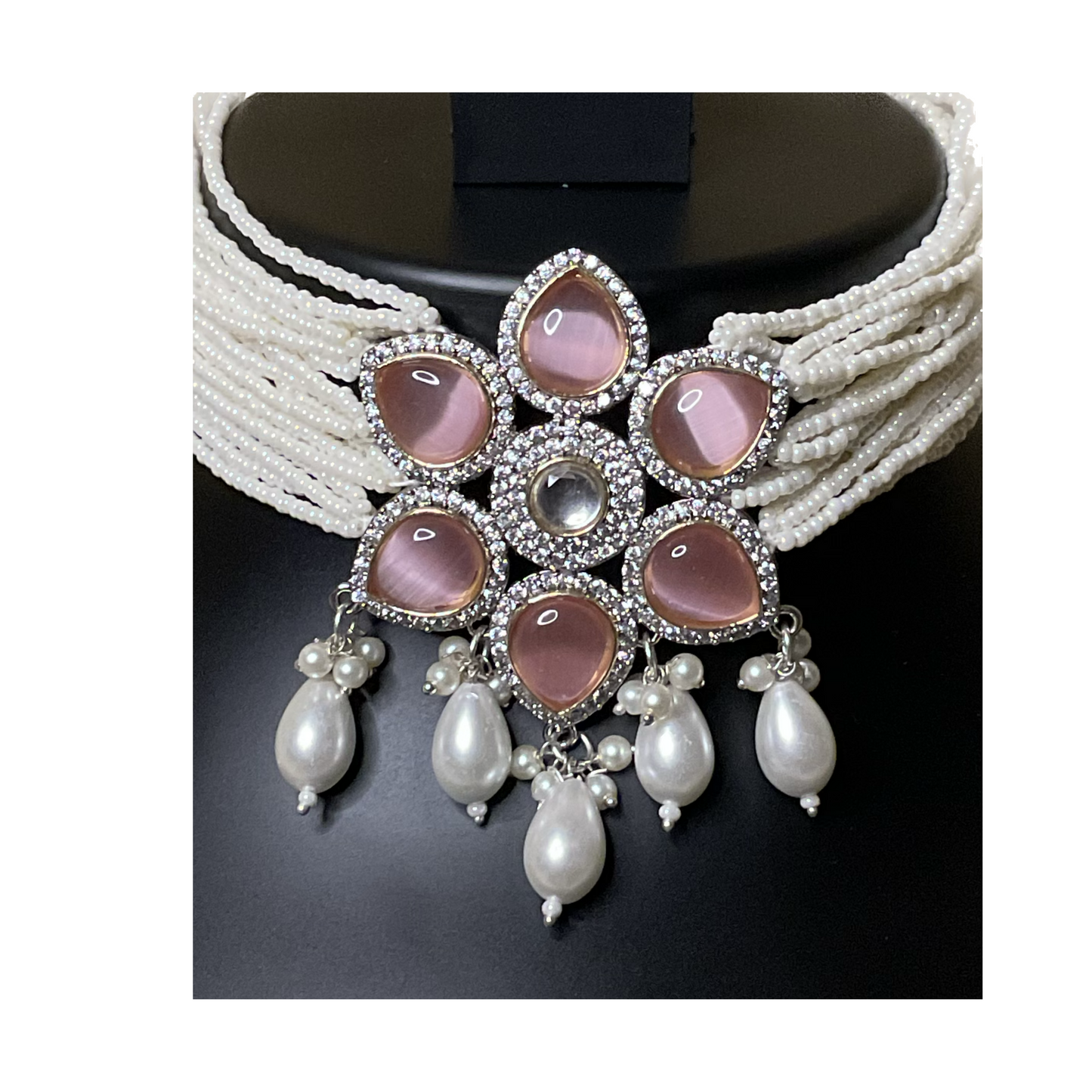 Pink Malti Polkhi Pearl Choker Set