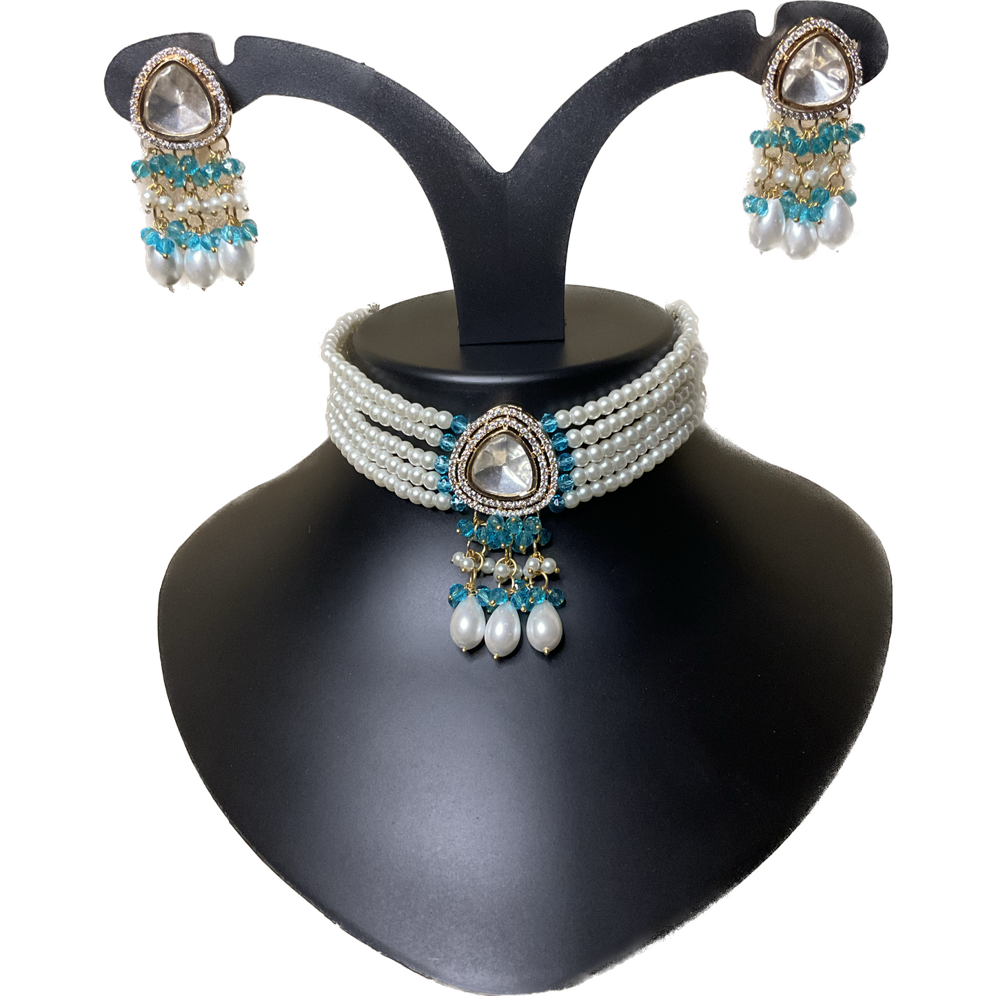 Turquoise Polkhi Pearl Choker Set