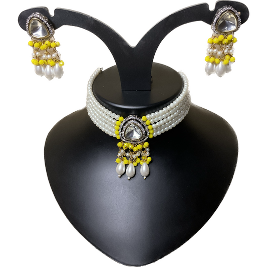 Yellow Polkhi Pearl Choker Set