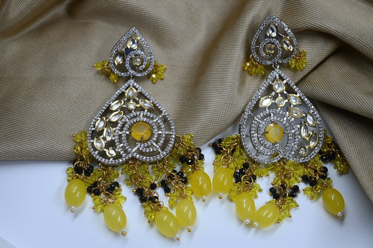 Yellow Leah AD Kundan Earrings