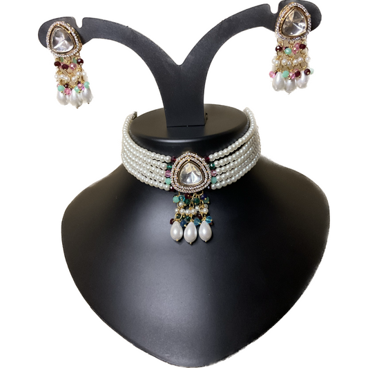 Multicolour Polkhi Pearl Choker Set