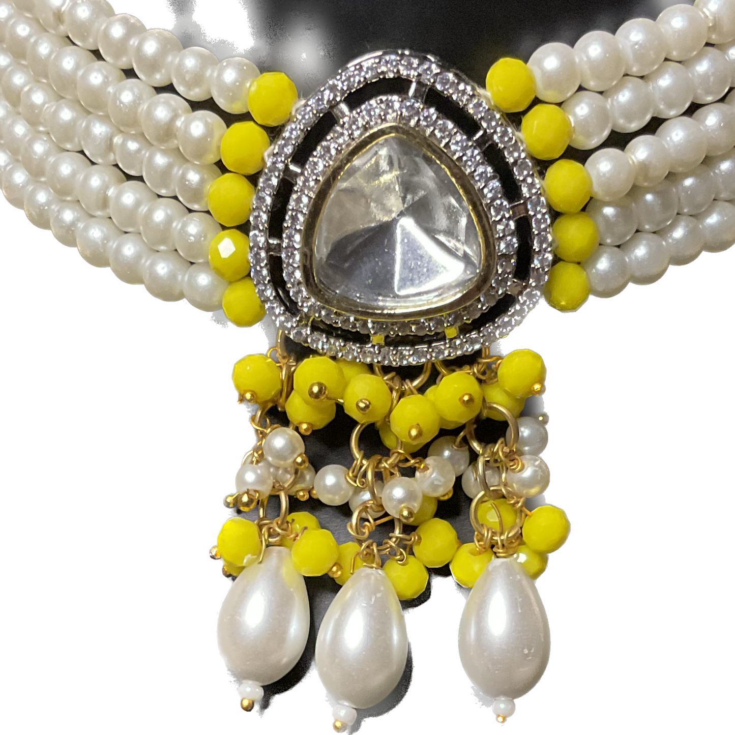 Yellow Polkhi Pearl Choker Set