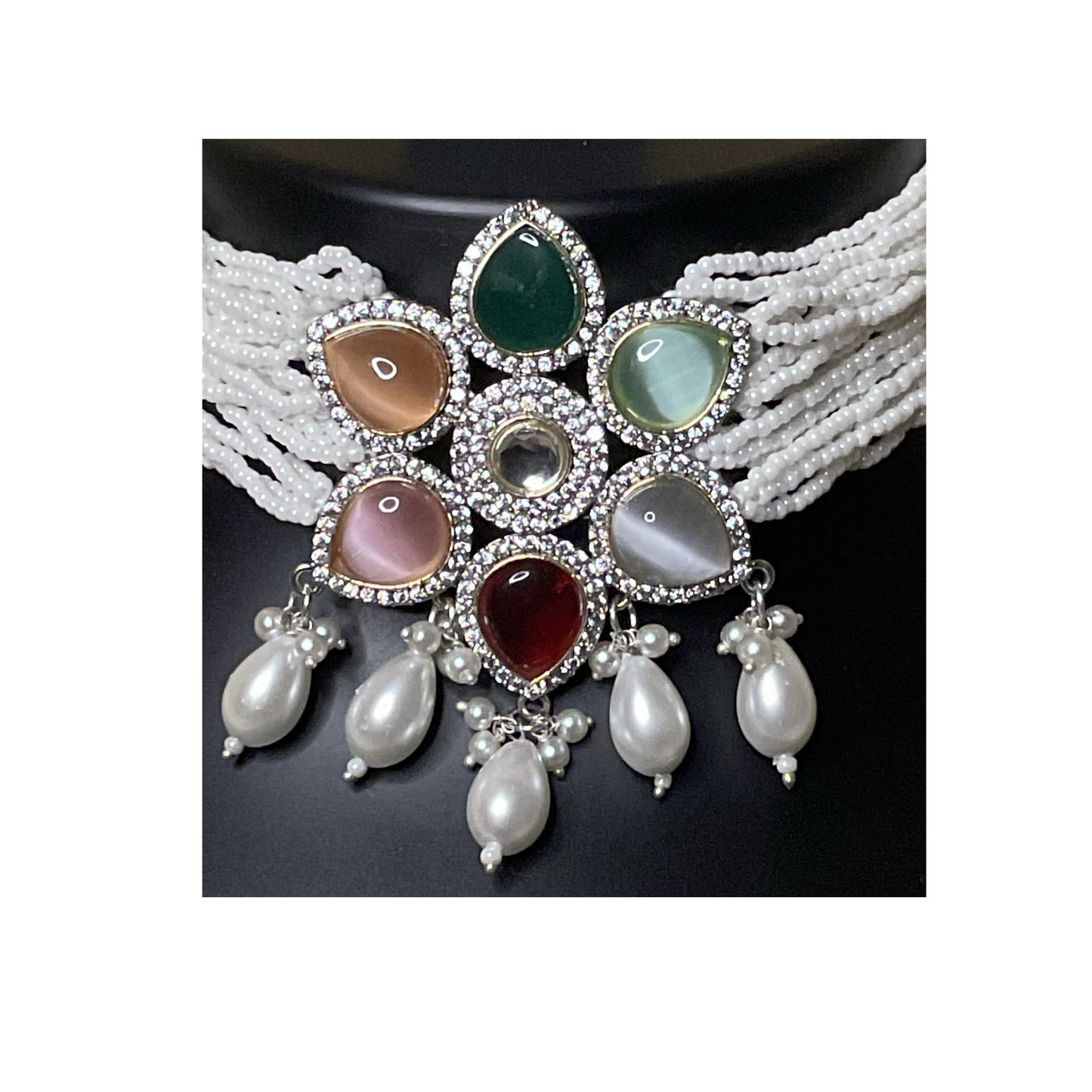 Multicolour Malti  Polkhi Pearl Choker Set