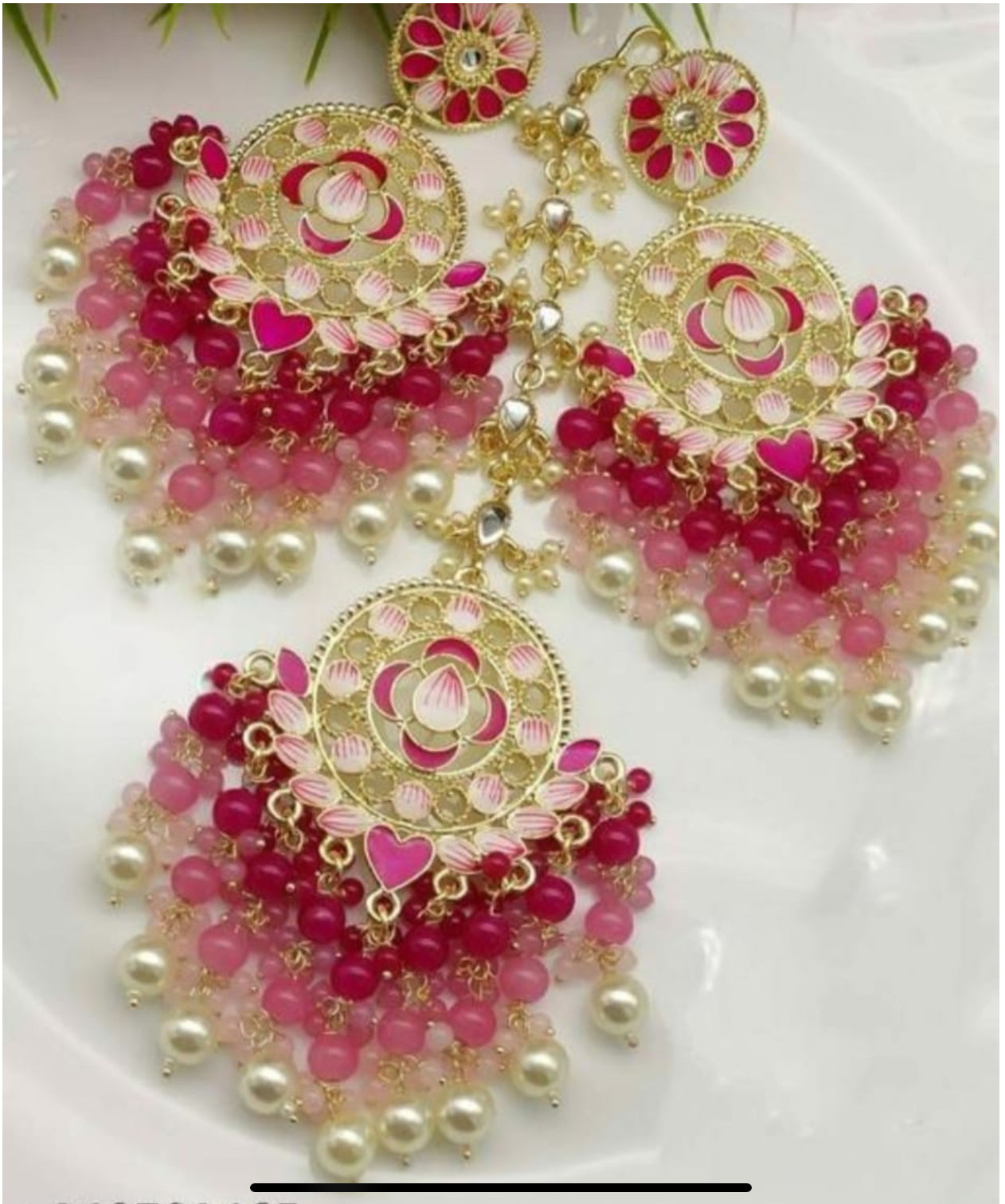 Pink Veena Statement Maangtika Set