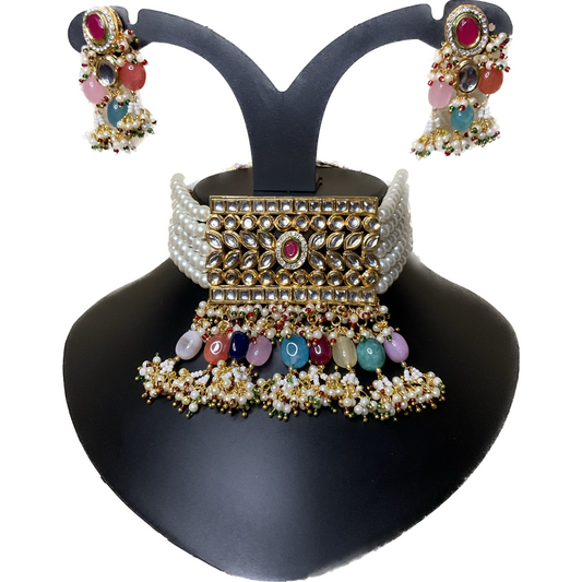 Multicolour Rati Classic Pearl Choker Set