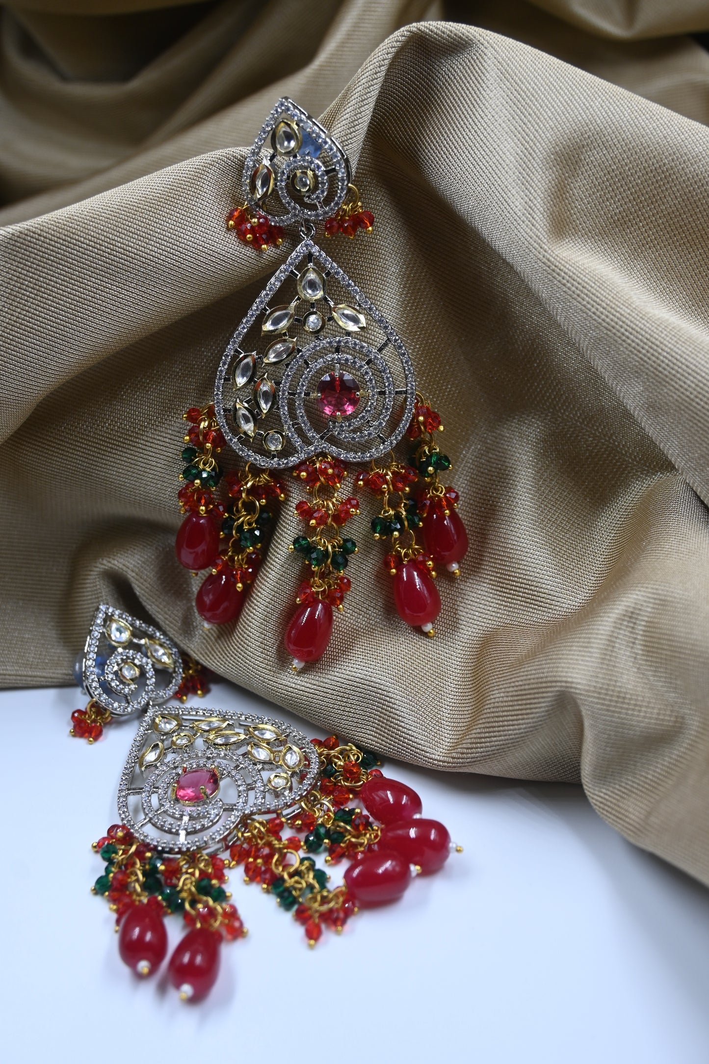 Red Leah AD Kundan Statement Earrings