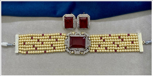 Burgundy Victorian Pearl Choker