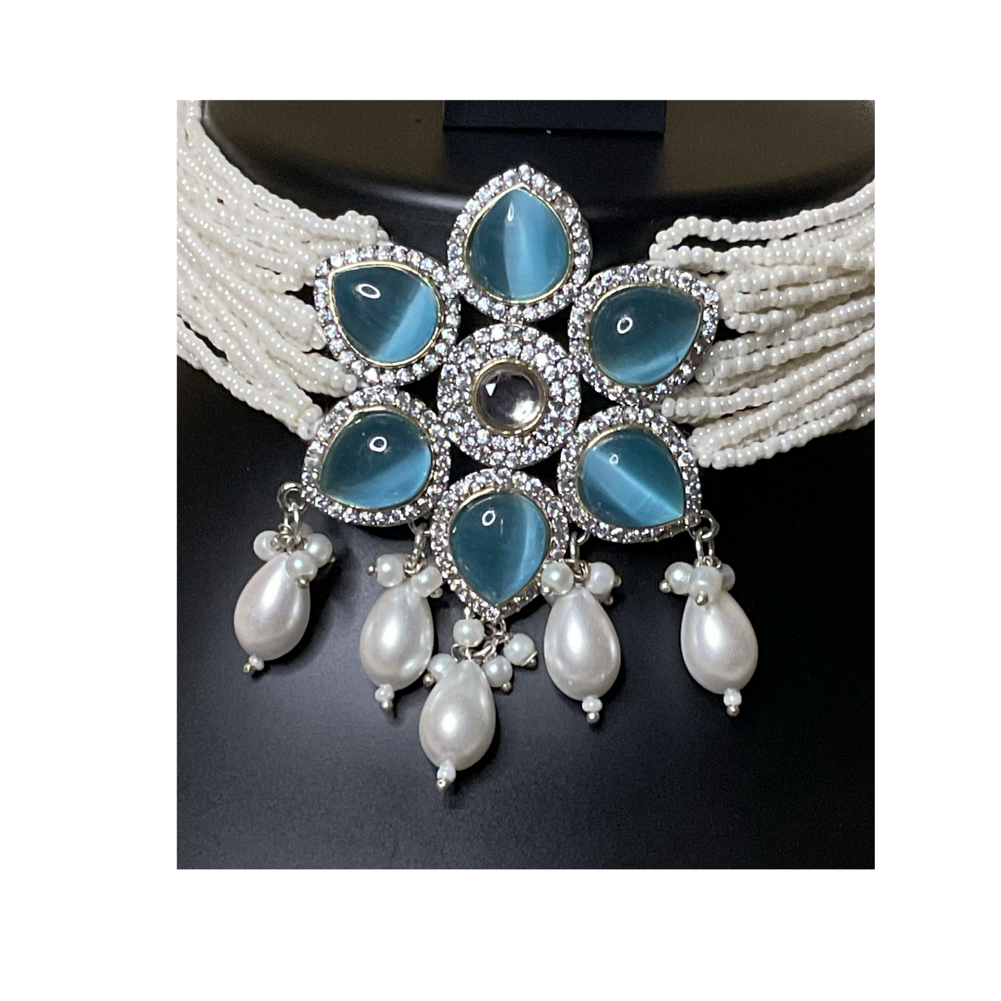 Turquoise Malti Polkhi Pearl Choker Set