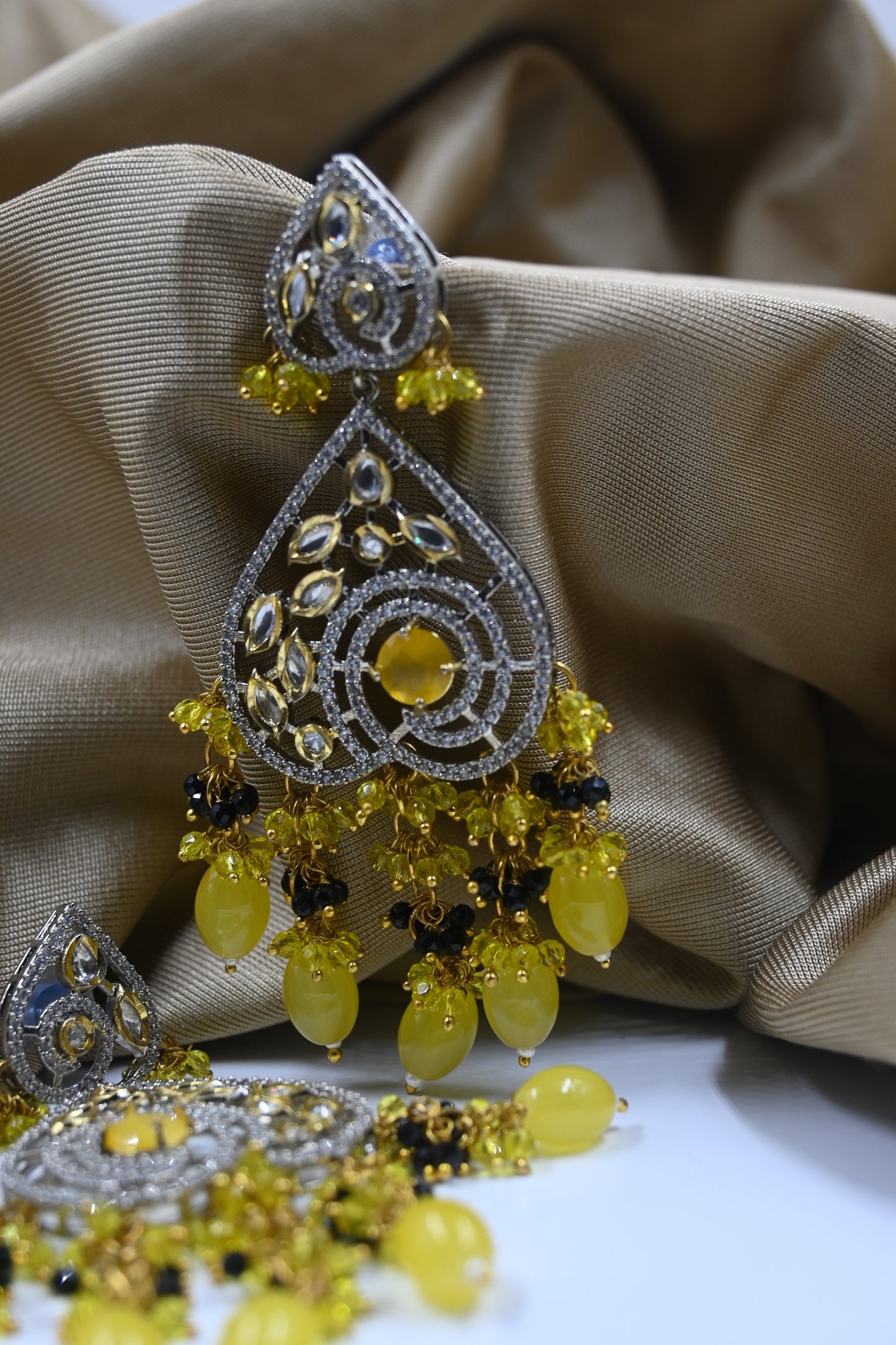 Yellow Leah AD Kundan Earrings