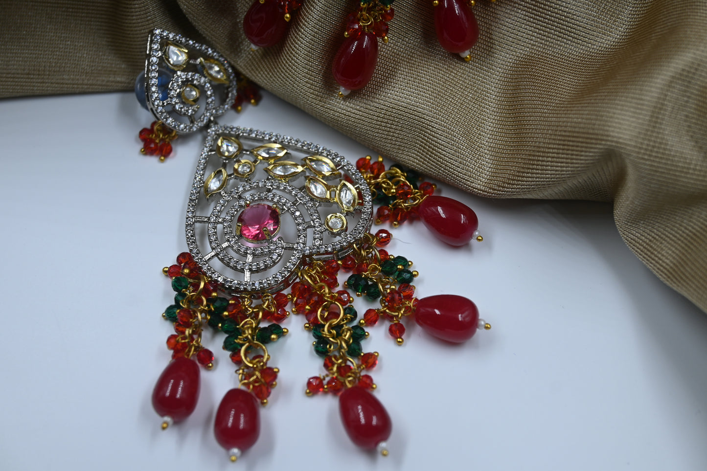 Red Leah AD Kundan Statement Earrings