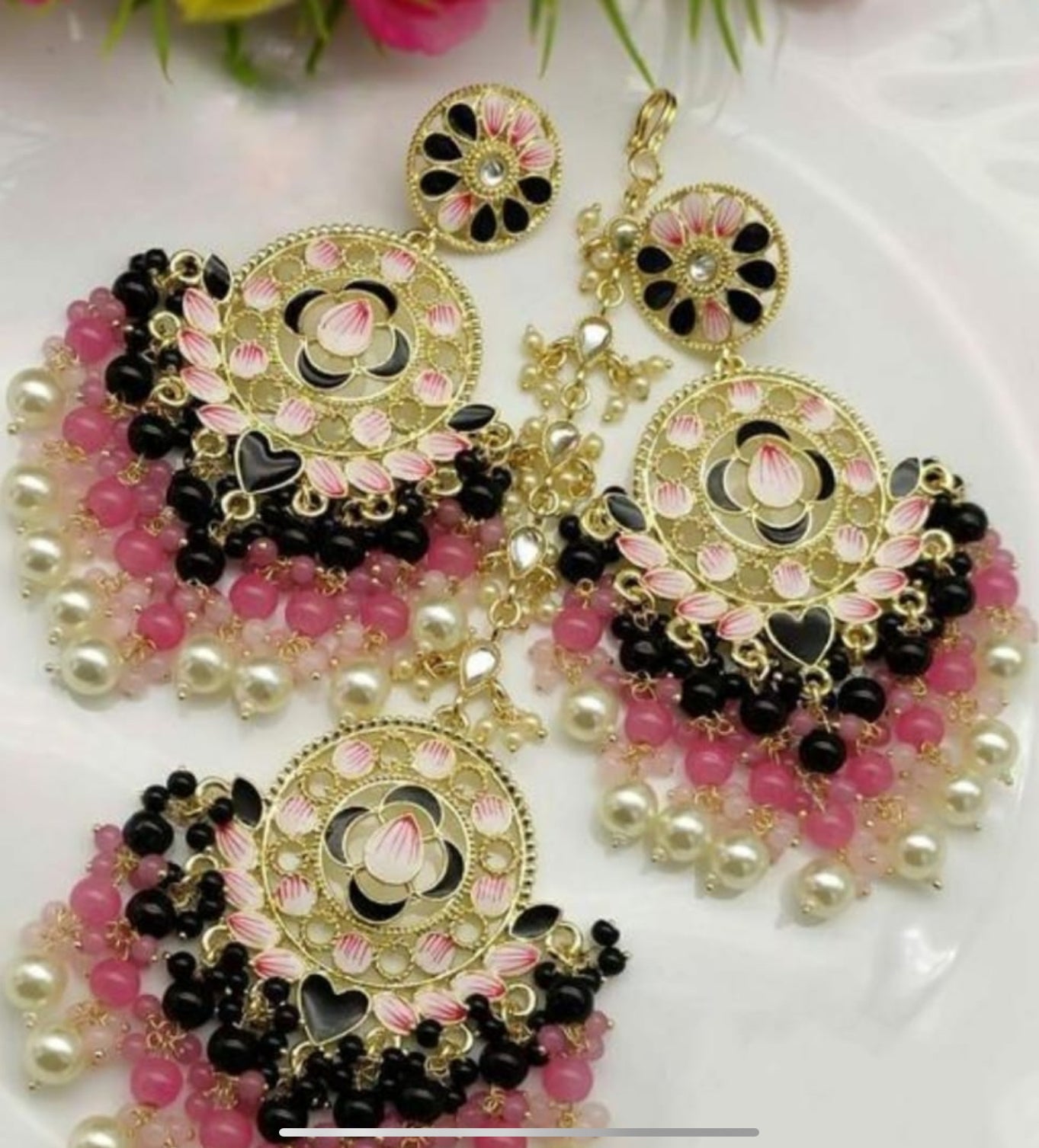 Black Veena Statement Maangtika Set