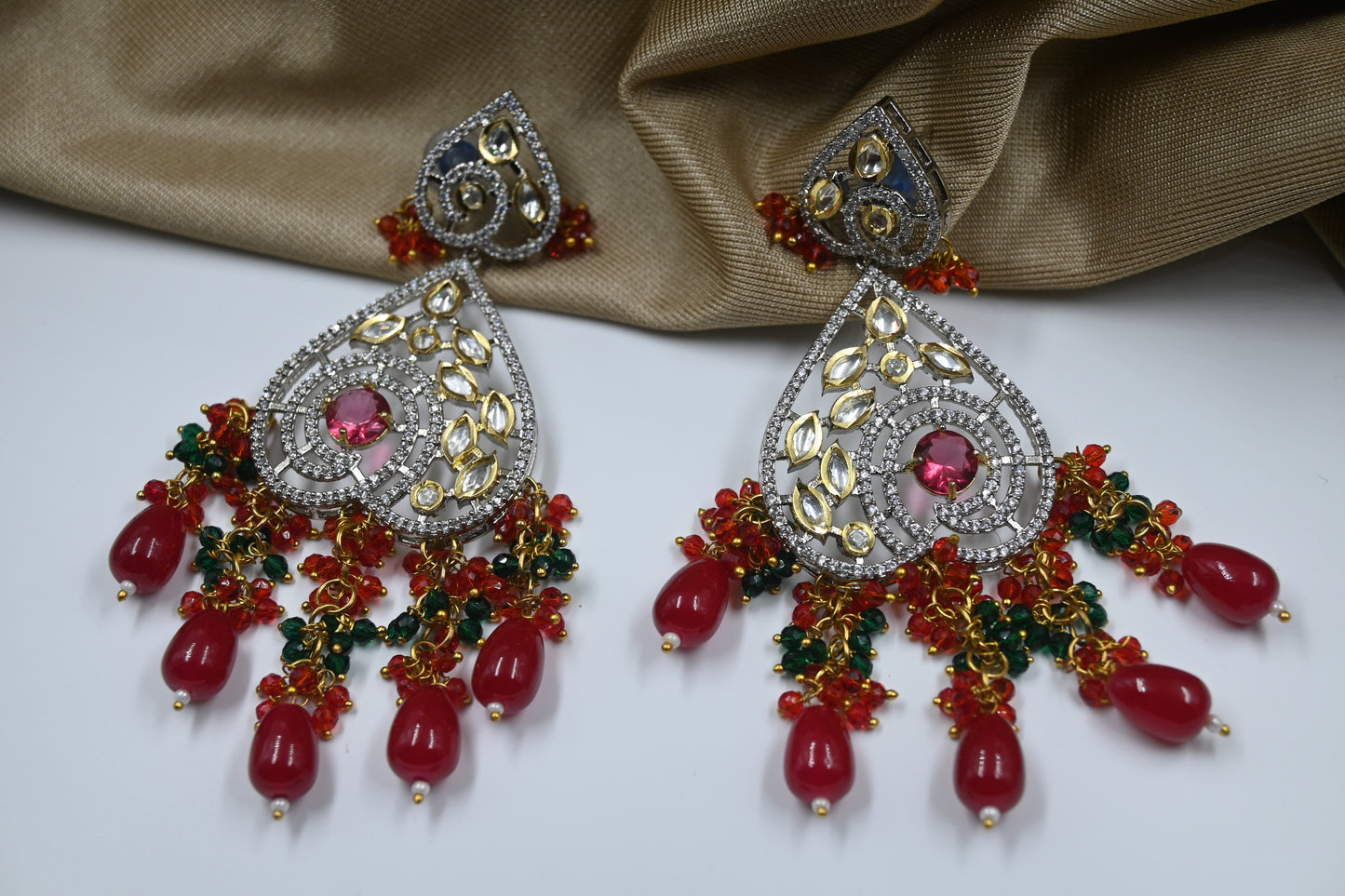 Red Leah AD Kundan Statement Earrings