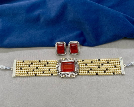 Red Victorian Pearl Choker