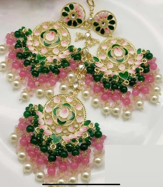 Green Veena Statement Maangtika Set